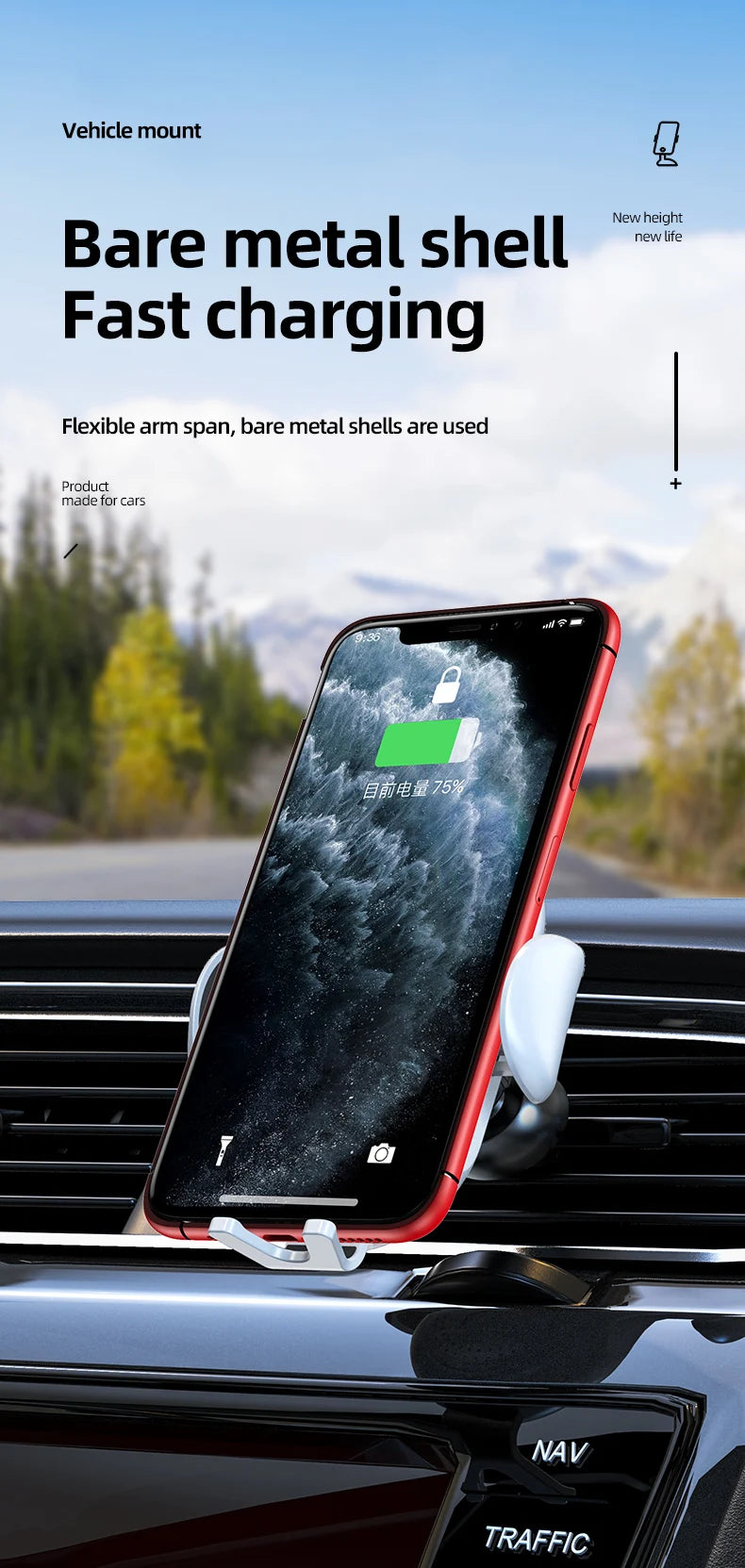 VIKEFON 30W USB-C Wireless Car Charger for iPhone & More