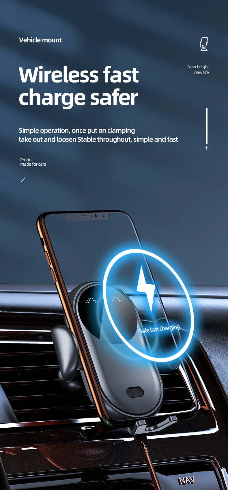 VIKEFON 30W USB-C Wireless Car Charger for iPhone & More