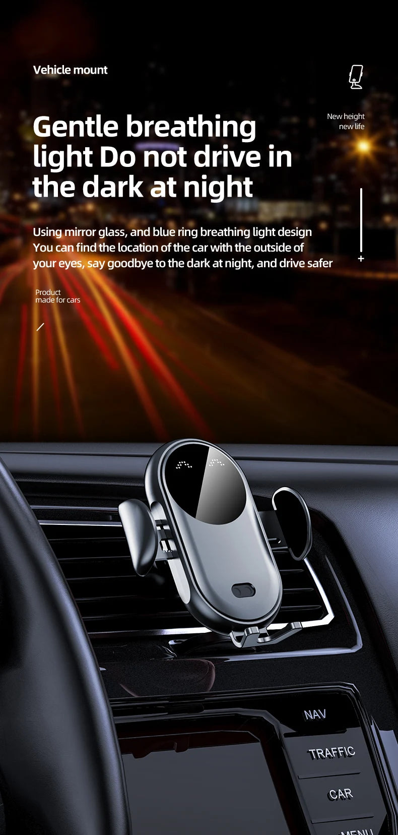 VIKEFON 30W USB-C Wireless Car Charger for iPhone & More
