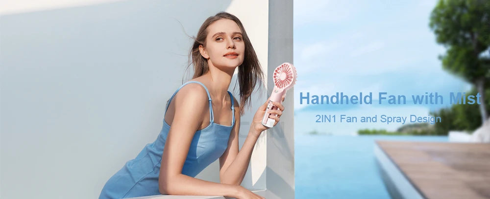 Raugee Portable Humidifier Fan – USB Rechargeable, Adjustable Speeds, Cooling & Hydrating Mist