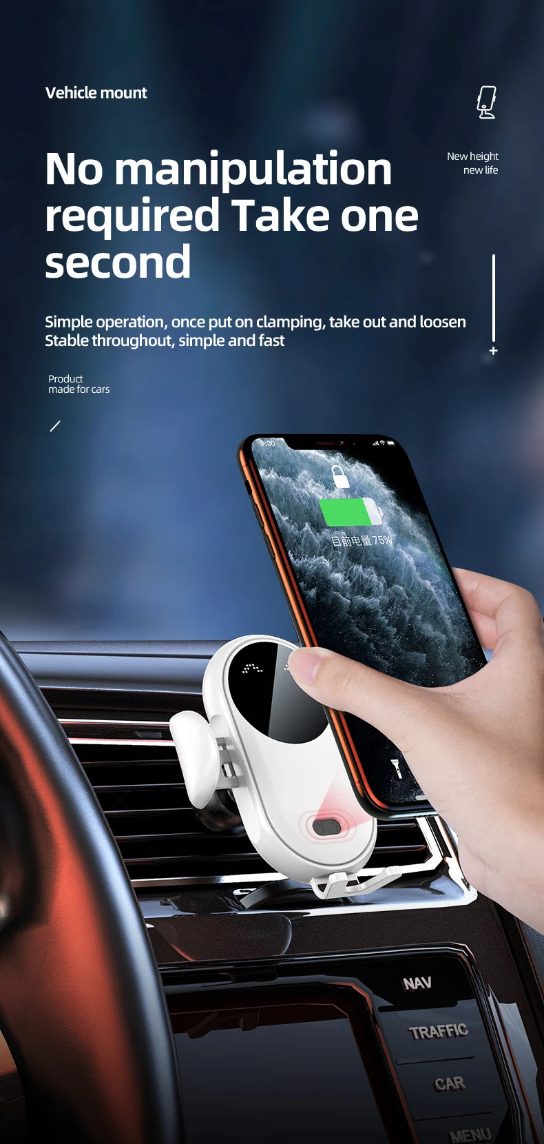 VIKEFON 30W USB-C Wireless Car Charger for iPhone & More
