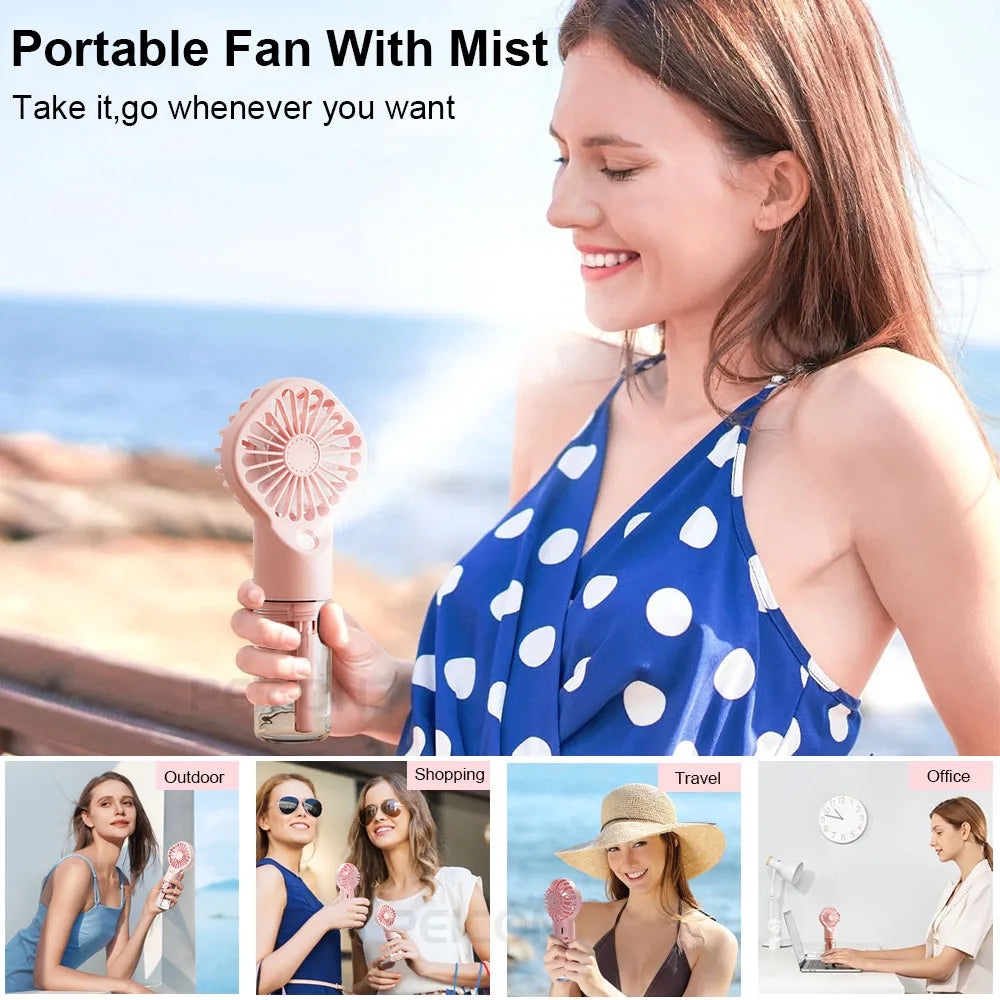 Raugee Portable Humidifier Fan – USB Rechargeable, Adjustable Speeds, Cooling & Hydrating Mist