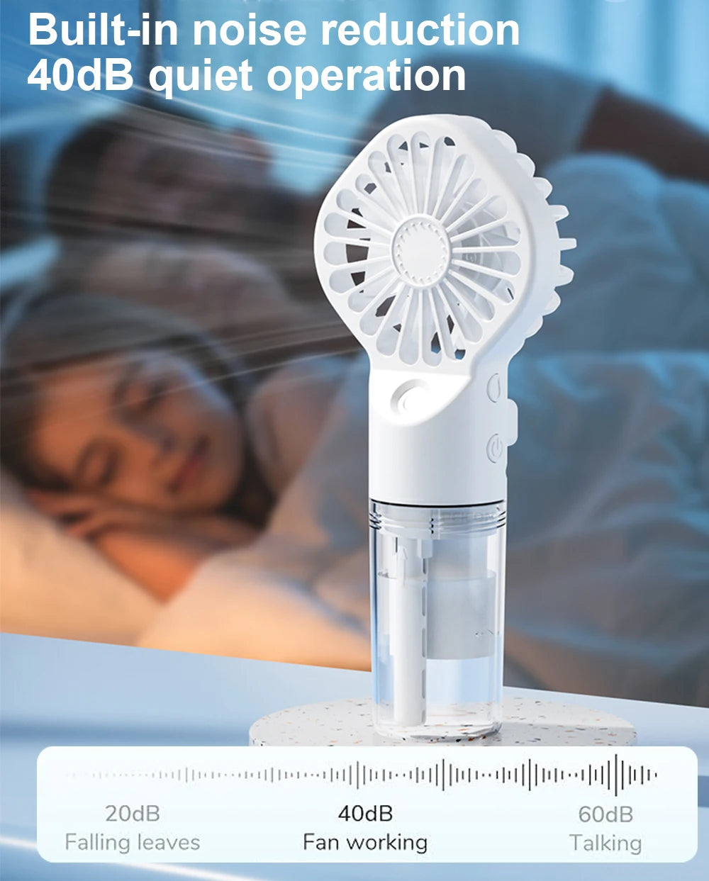 Raugee Portable Humidifier Fan – USB Rechargeable, Adjustable Speeds, Cooling & Hydrating Mist