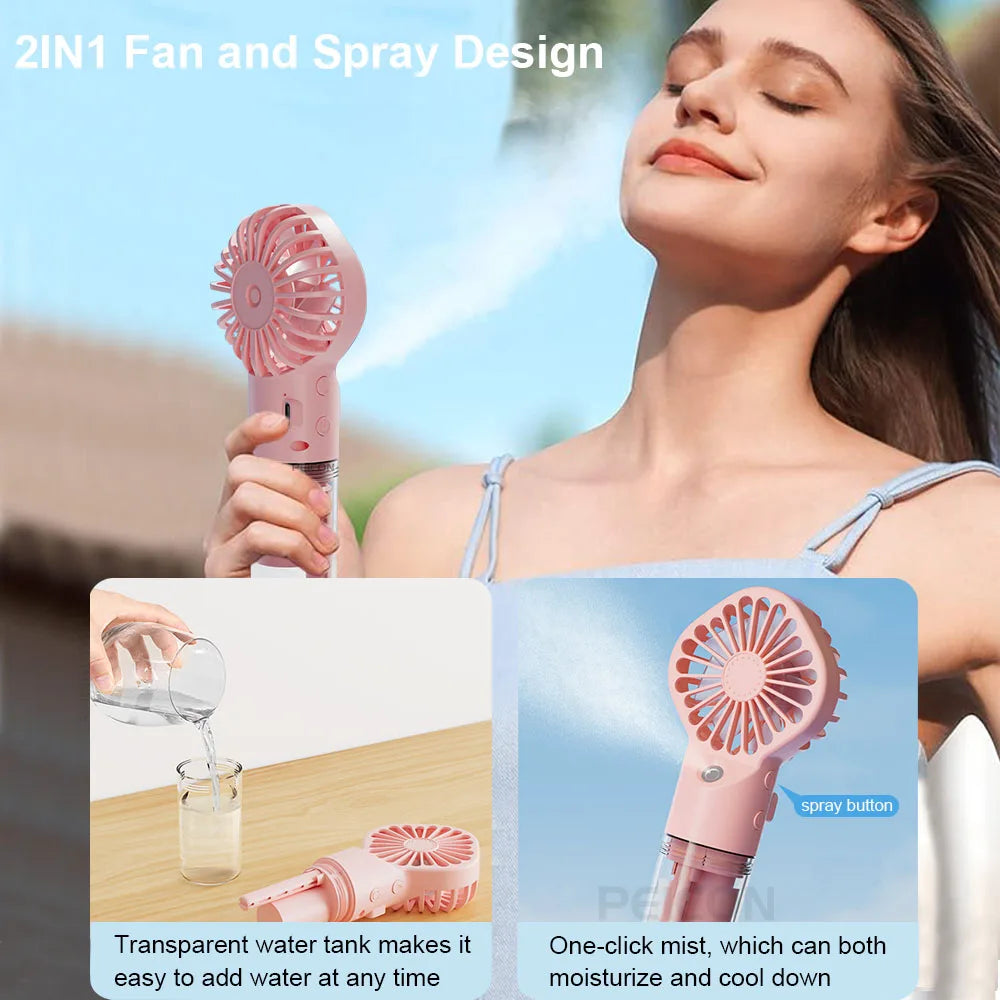 Raugee Portable Humidifier Fan – USB Rechargeable, Adjustable Speeds, Cooling & Hydrating Mist